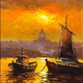 İstanbul Denizinde Sabah Yağlı Boya Tablosu