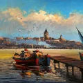 İstanbulun Ruhunda Boğaz ve Galata Yağlı Boya Tablosu