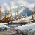 Nature Oil Painting Decorated with Snow
