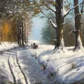 Karlı Ormanın İzleri Yağlı Boya Tablosu
