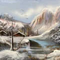 Snowy Peaks Oil Painting