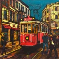 Kırmızı Tramvay ve Hatıralar Yağlı Boya Tablosu