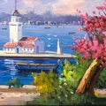 Redbuds at the Maiden’s Tower Oil Painting