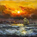 Journey in the Crimson Sky Oil Painting