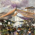 Village Bazaar Oil Painting