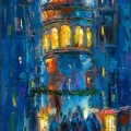 Mavi Rüyaların Sokağı Yağlı Boya Tablosu