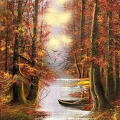 Nehir Kenarındaki Sonbahar Ormanı Yağlı Boya Tablosu