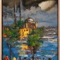 Crowds in Ortaköy Oil Painting