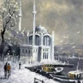 Ortaköy’de Kar Sessizliği Yağlı Boya Tablosu