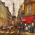 Parisde Cadde Işıkları Yağlı Boya Tablosu