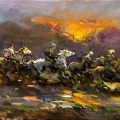 Horsemen Following the Wind Oil Painting | Simurg Art Gallery