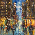 City Night Glow Oil Painting