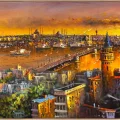 Şehrin Kalbine Akşam Yağlı Boya Tablosu