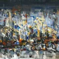 Şehrin Kırık Yansımaları Yağlı Boya Tablosu