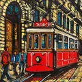 Taksim Tramvayı’nın Renkli Tarihi Yağlı Boya Tablosu