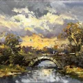 Taş Köprüde Sonbahar Yağlı Boya Tablosu