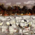 Peaceful Migration of Cranes Oil Painting | Simurg Art Gallery