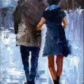 Lovers Under the Rain Oil Painting
