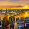 Zamana Akan Şehir Yağlı Boya Tablosu
