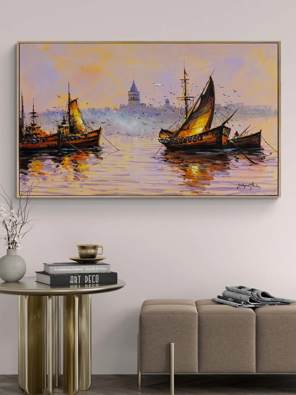 Gün Batarken Liman Yağlı Boya Tablosu