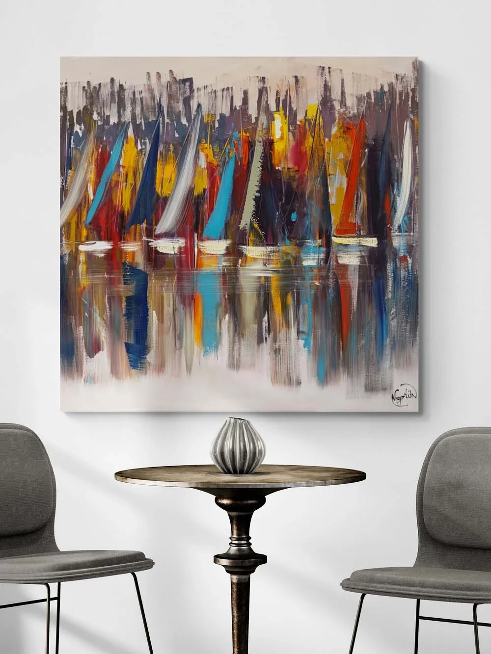 Yelkenli Yansımalar Yağlı Boya Tablosu