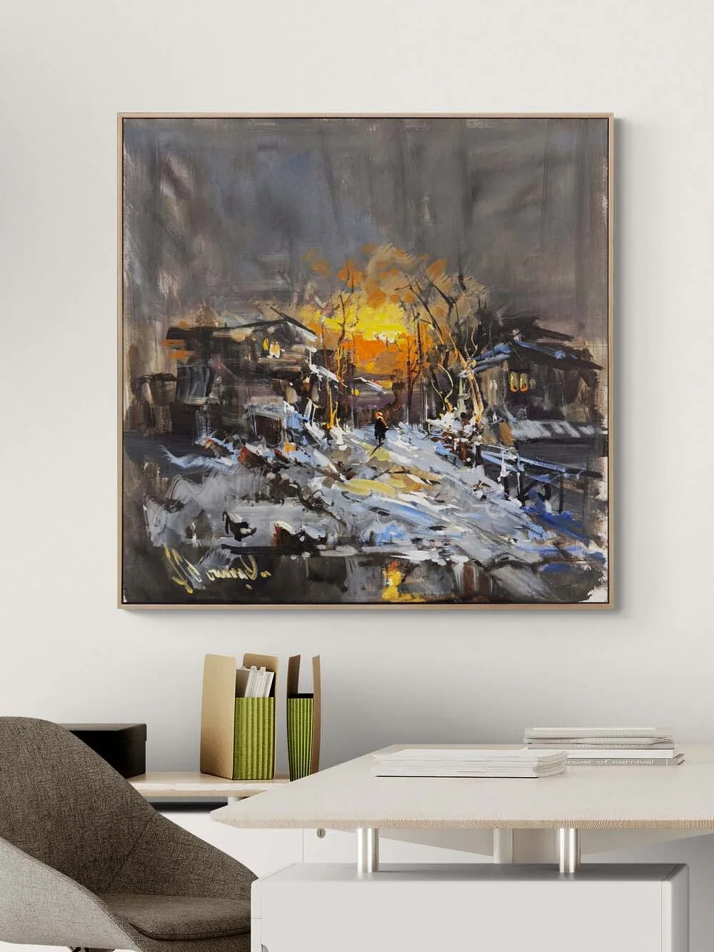 Harabelerde Gün Batımı Yağlı Boya Tablosu