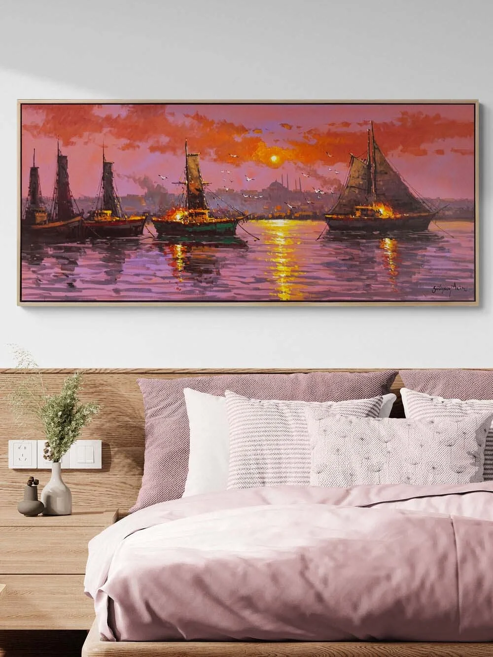 İstanbul Boğazında Tekneler Yağlı Boya Tablosu