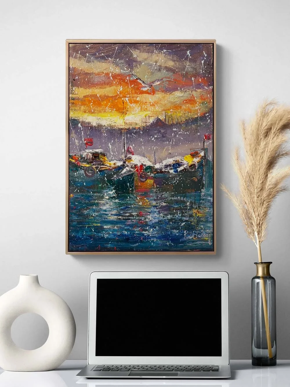 Boğazda Gün Yağlı Boya Tablosu