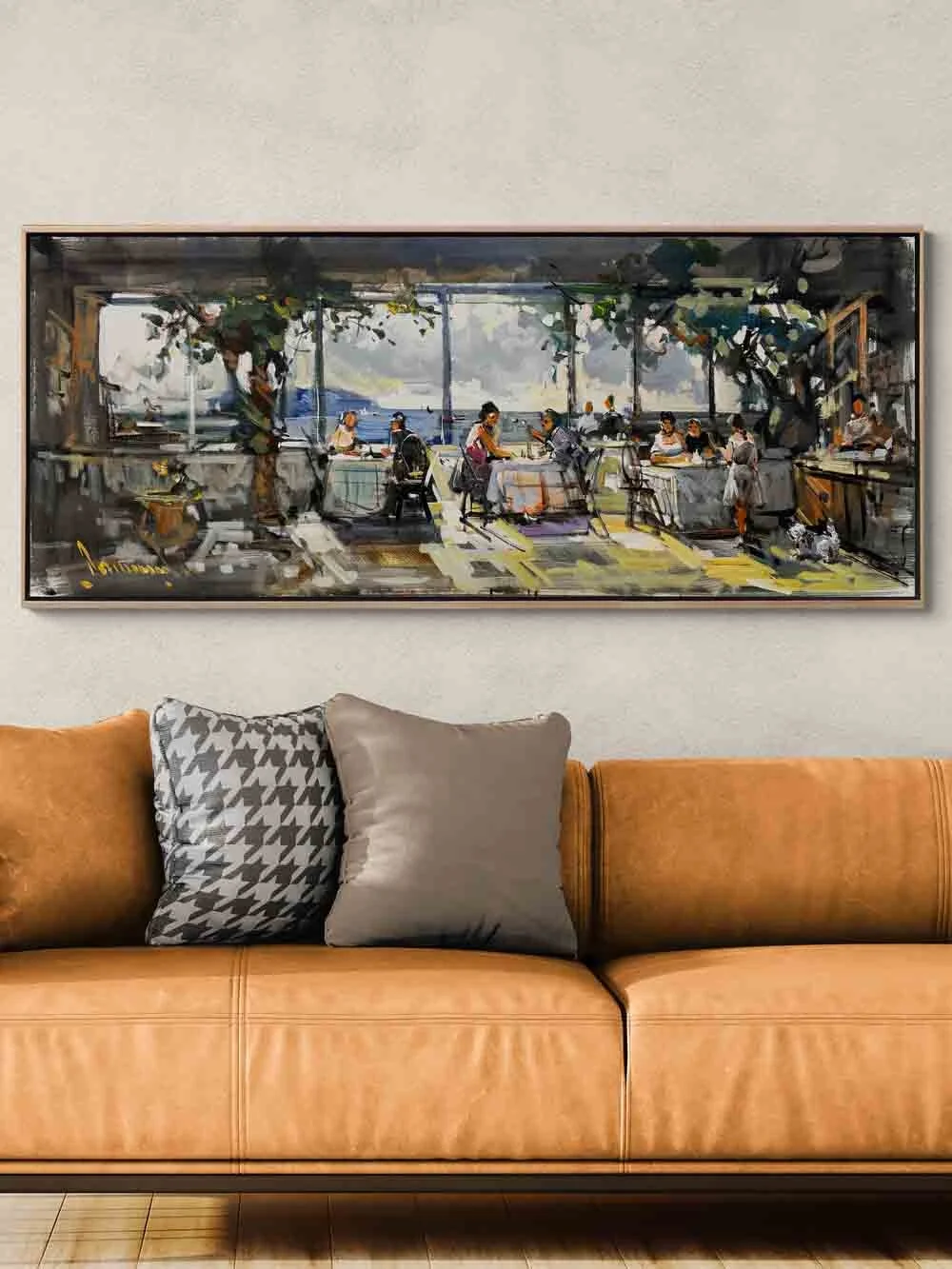 Çay Bahçesinde Yağlı Boya Tablosu