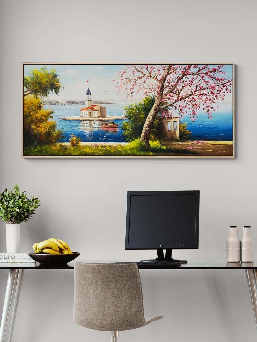 Erguvan Zamanında Kız Kulesi Yağlı Boya Tablosu