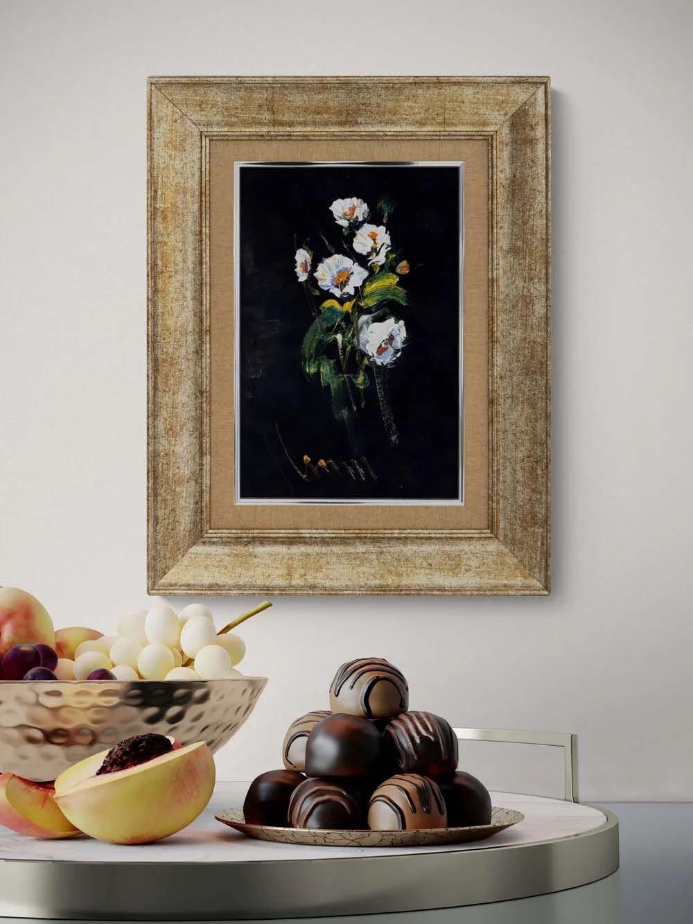 Gecenin İçinde Çiçekler Yağlı Boya Tablosu