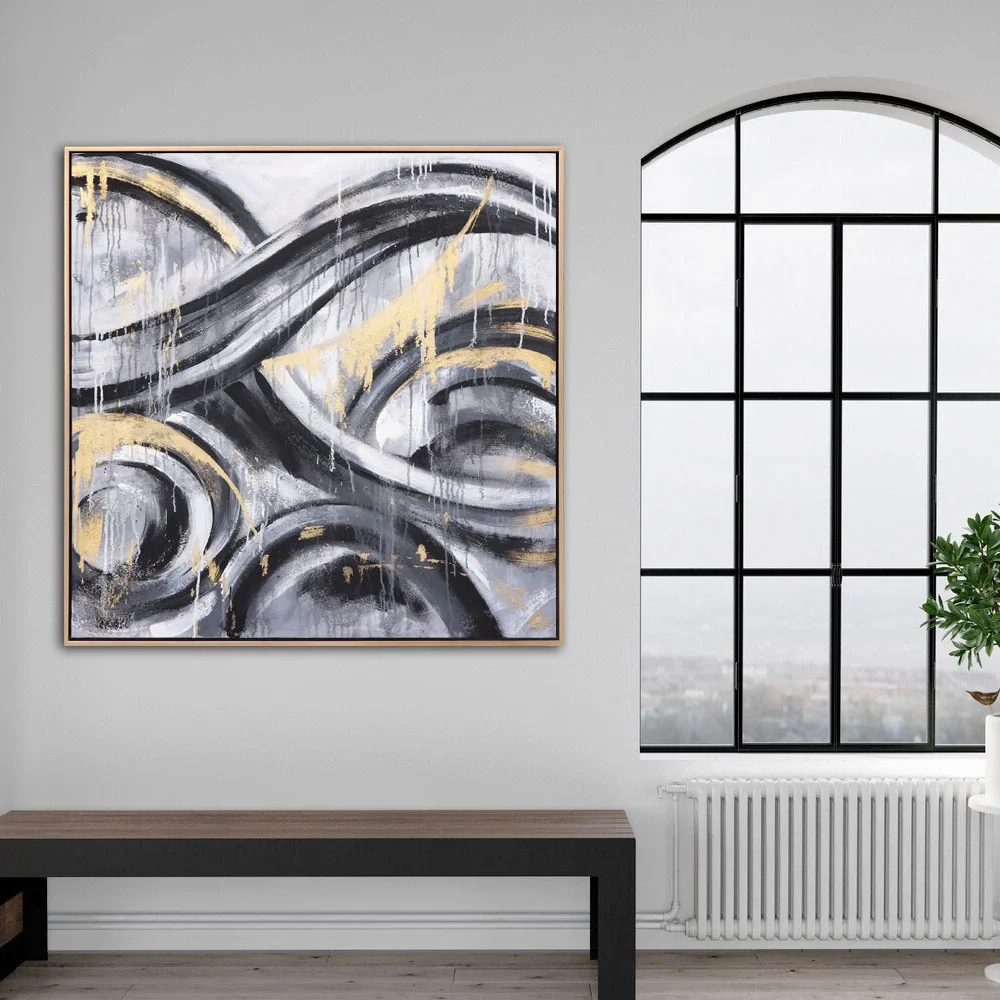 Gri ve Gold Geçişler Siparişe Özel Soyut Yağlı Boya Tablo