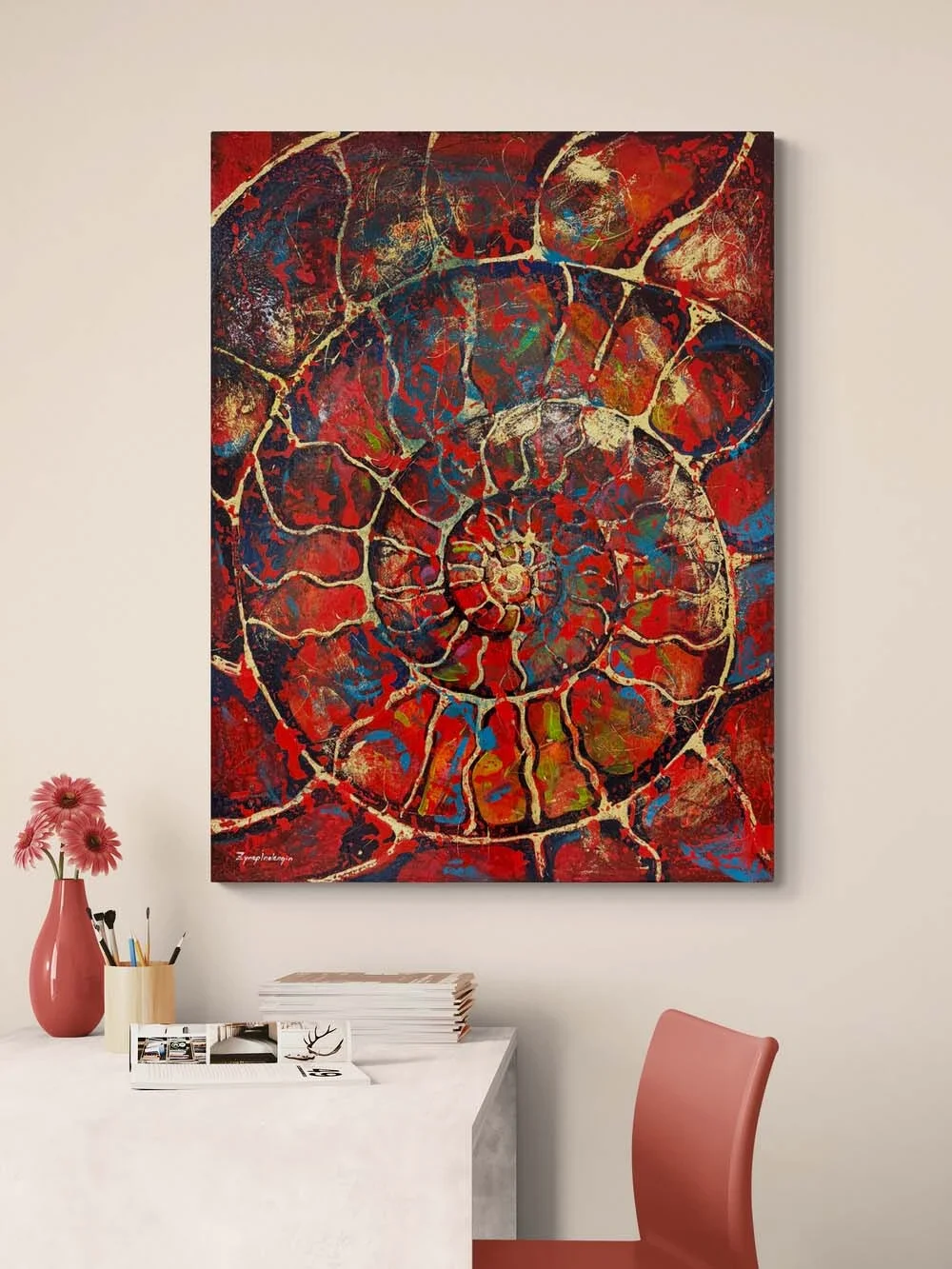 Kırmızı Ammonit Yağlı Boya Tablosu