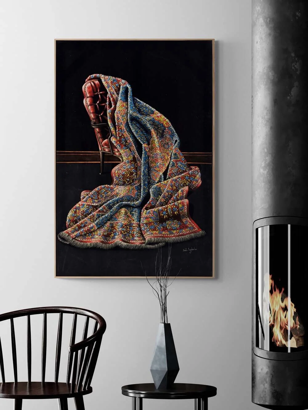 Kırmızı Koltuk ve Halı Yağlı Boya Tablosu