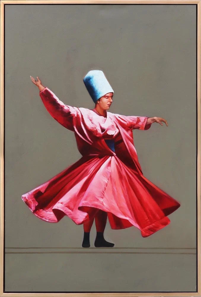 Kırmızı Tennureli Semazen Yağlı Boya Tablosu