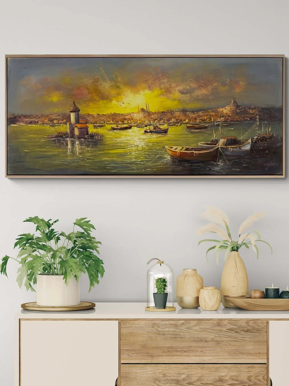 Kız Kulesi Liman Hatırası Yağlı Boya Tablosu