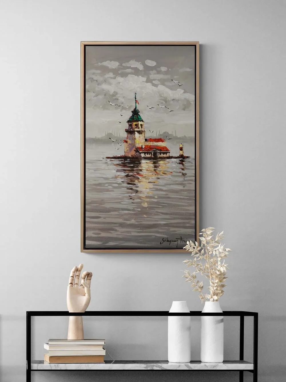 Kız Kulesinde Akşam Yağlı Boya Tablosu