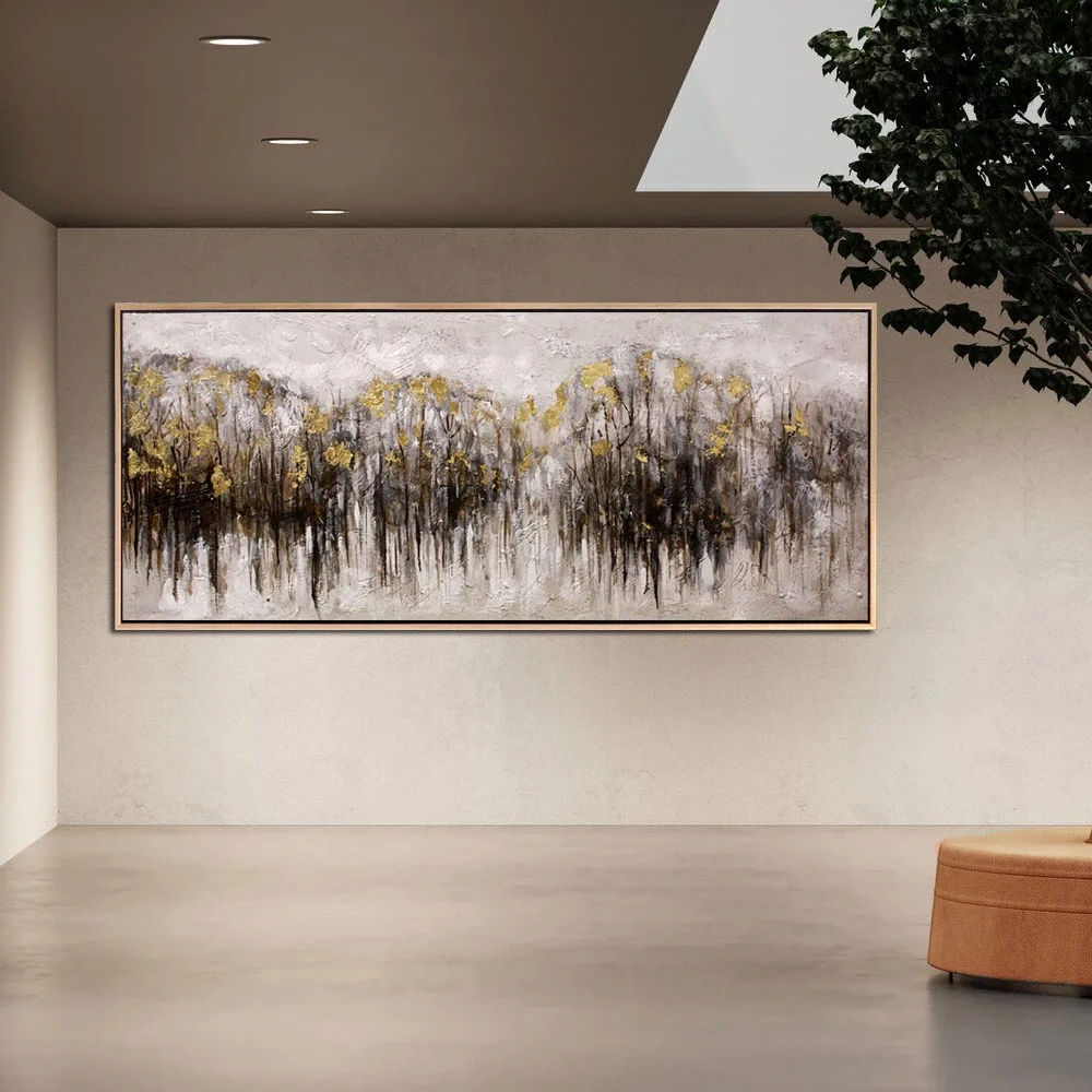 Krem ve Kahve Çizgiler Siparişe Özel Soyut Yağlı Boya Tablo