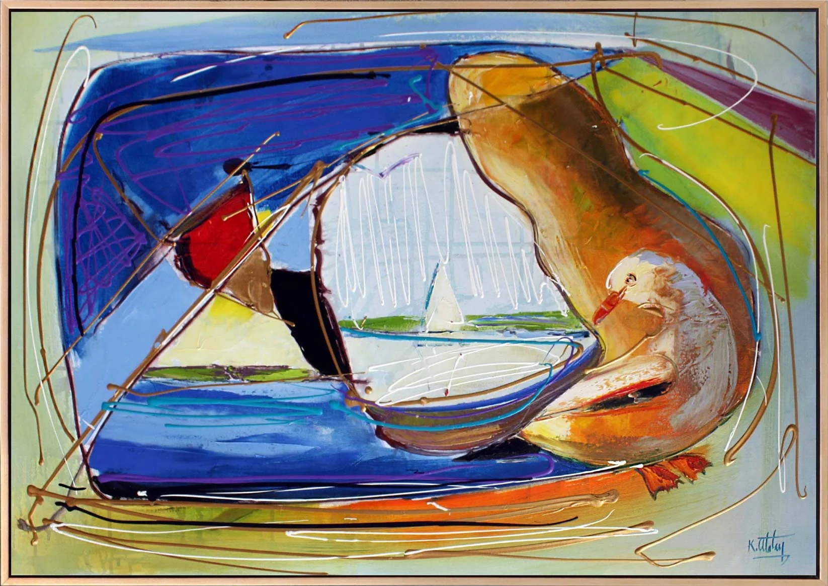 Mavi Göl ve Ördek Yağlı Boya Tablosu