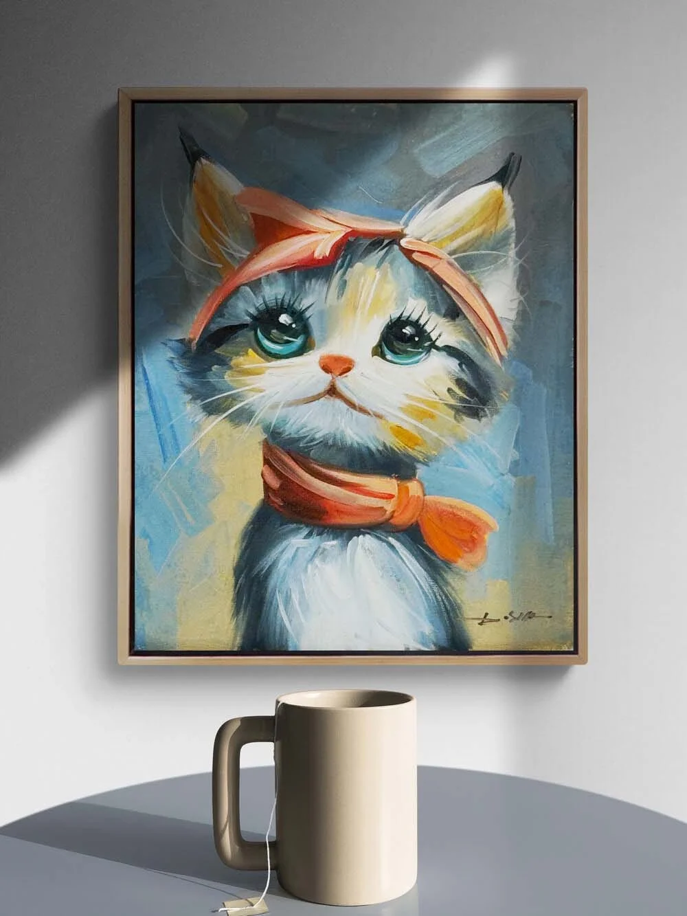 Minnoş Kedi Yağlı Boya Tablosu