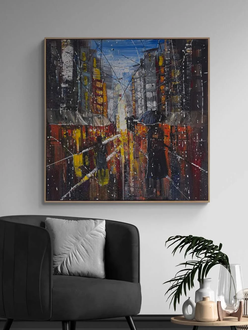 Modern Şehirde Akşam Yağlı Boya Tablosu