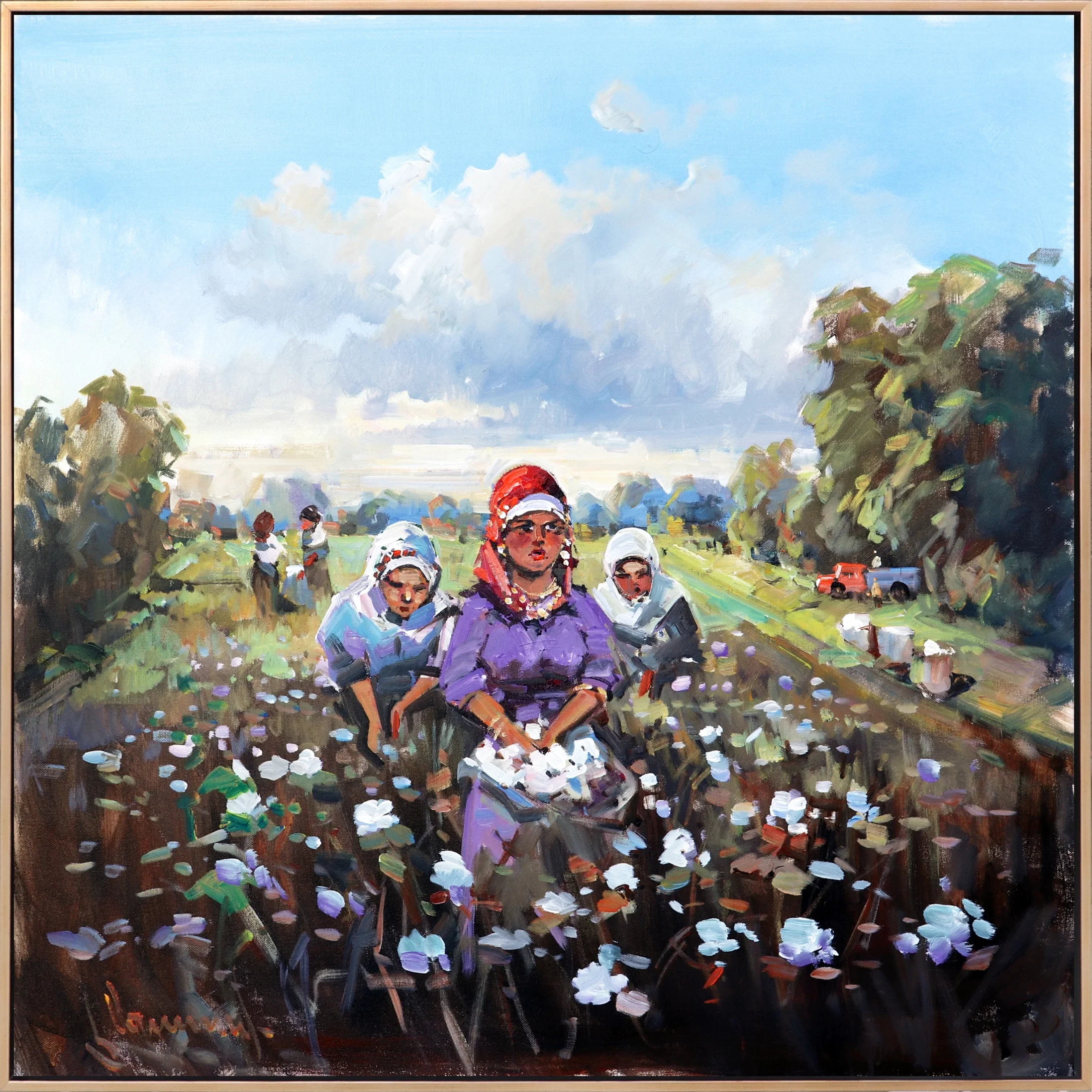 Women Picking Cotton Oil Painting