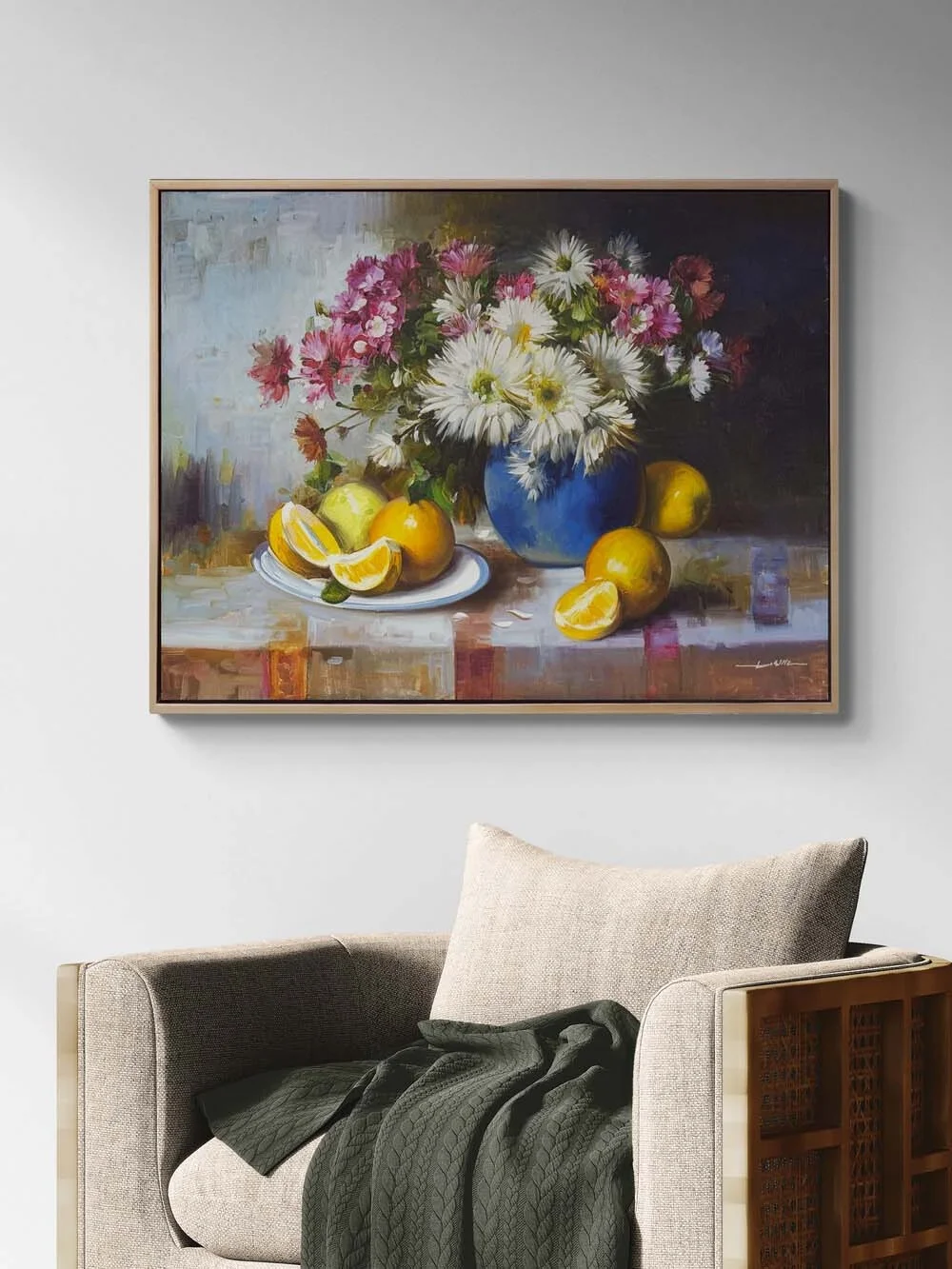 Papatyalar ve Portakal Kokusu Yağlı Boya Tablosu