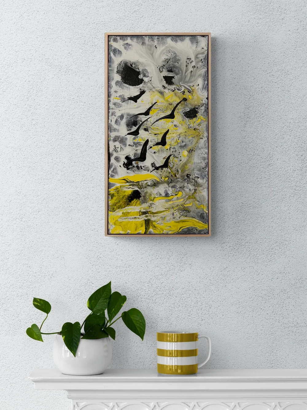 Sarı Rüyada Kuşlar Yağlı Boya Tablosu