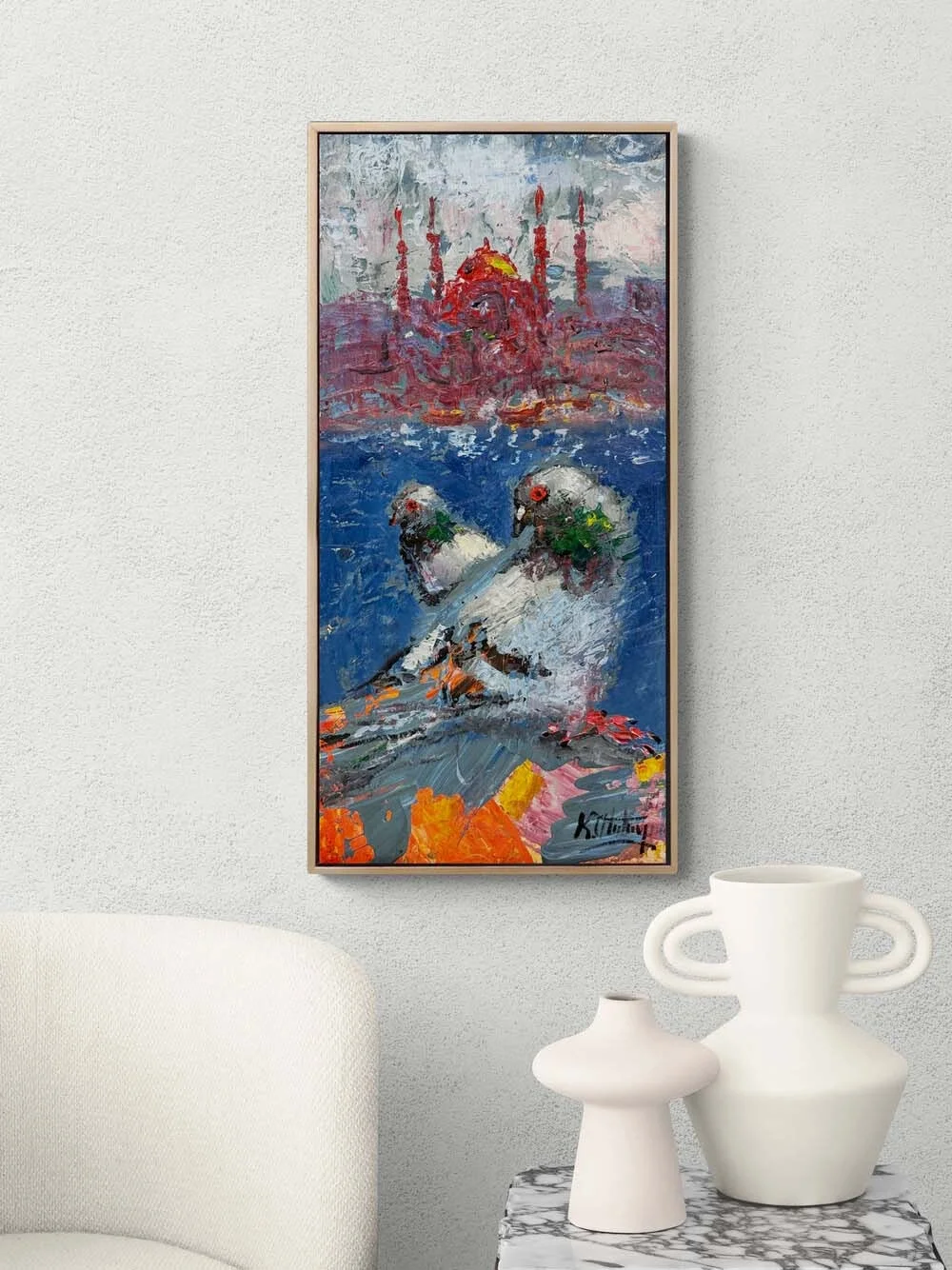 Şehrin Güvercinleri Yağlı Boya Tablosu