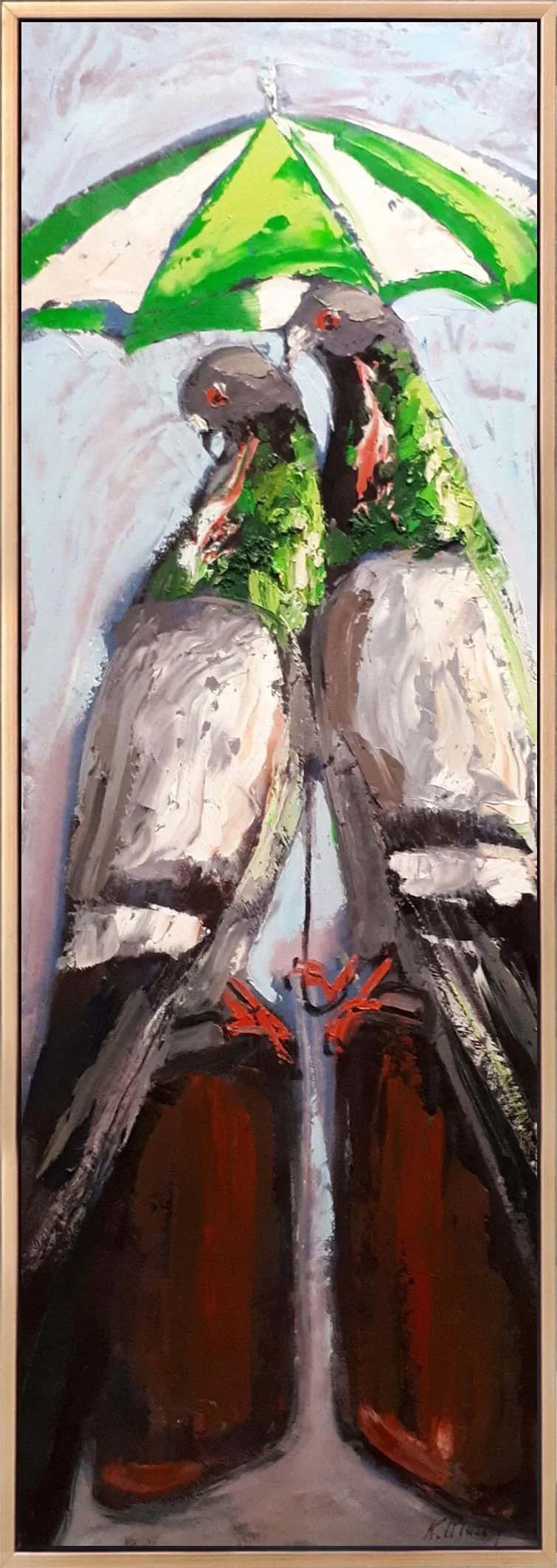 Şemsiyeli Güvercinler Yağlı Boya Tablosu