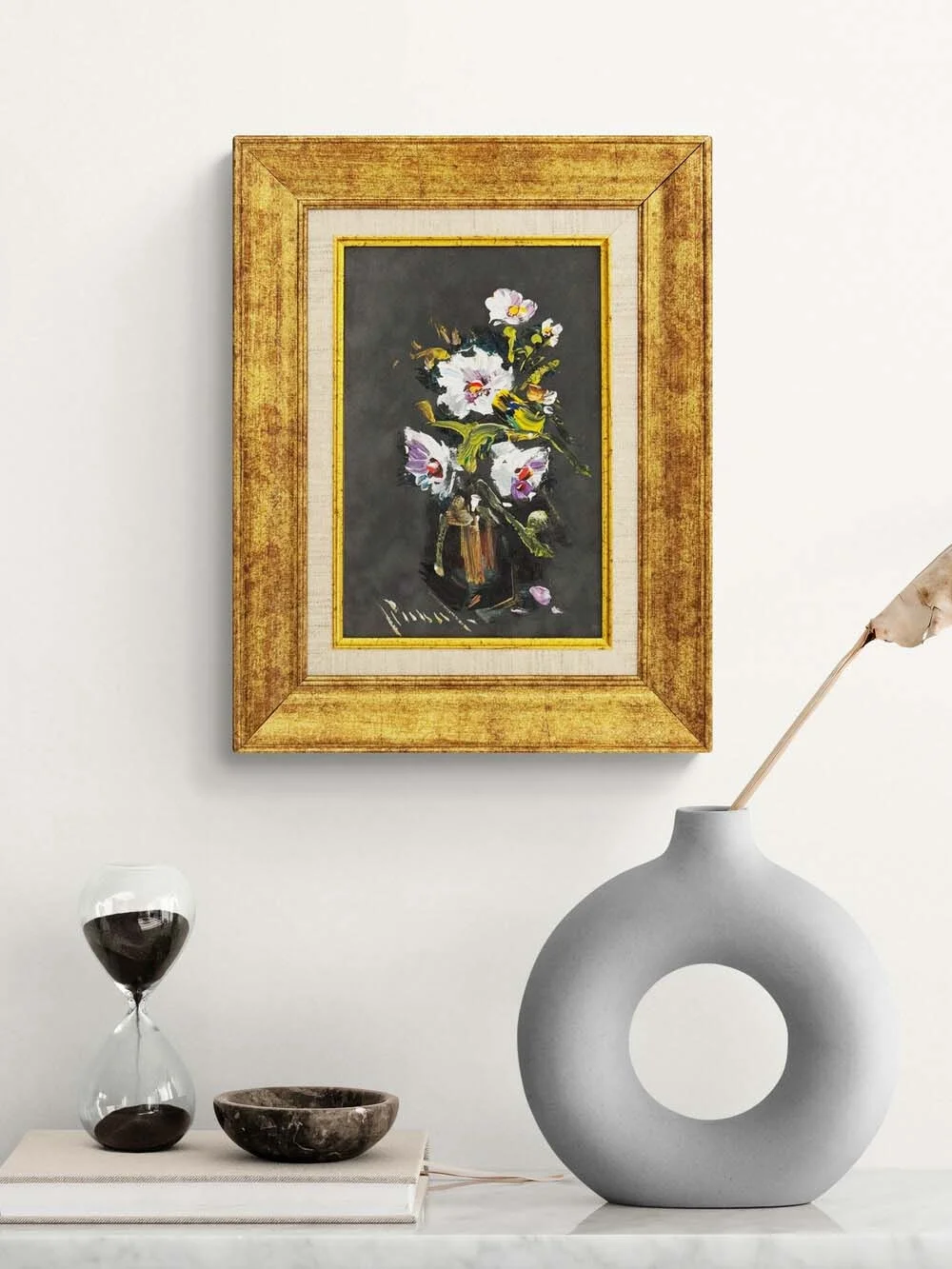 Sessiz Beyaz Çiçekler Yağlı Boya Tablosu