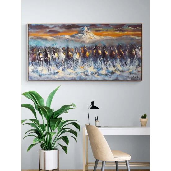 Karda Koşan Atlar Yağlı Boya Tablosu