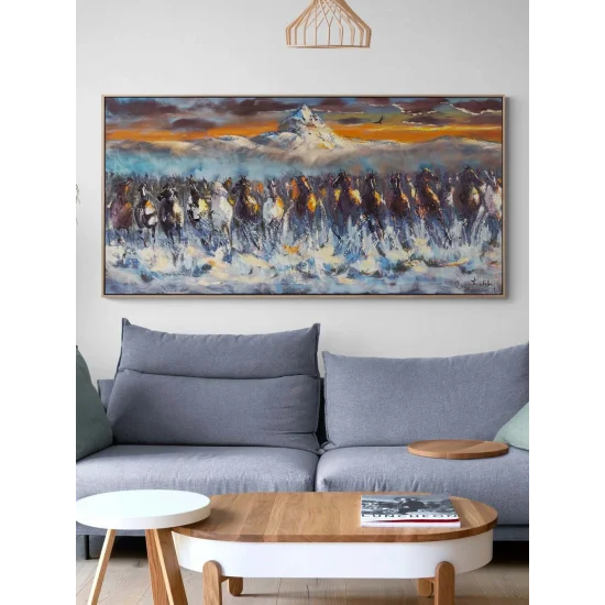 Karda Koşan Atlar Yağlı Boya Tablosu