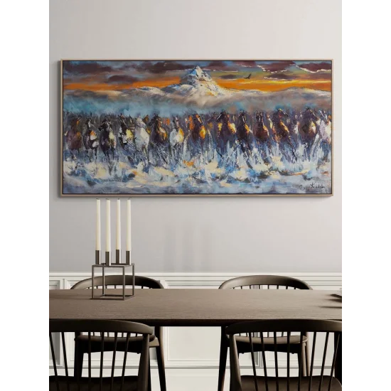 Karda Koşan Atlar Yağlı Boya Tablosu